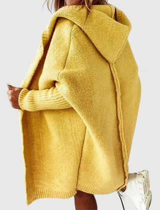 Novalise | Women's Knit Cozy Oversized Long Hooded Cardigan with Knee-Length Cut Sweaters — Yellow
