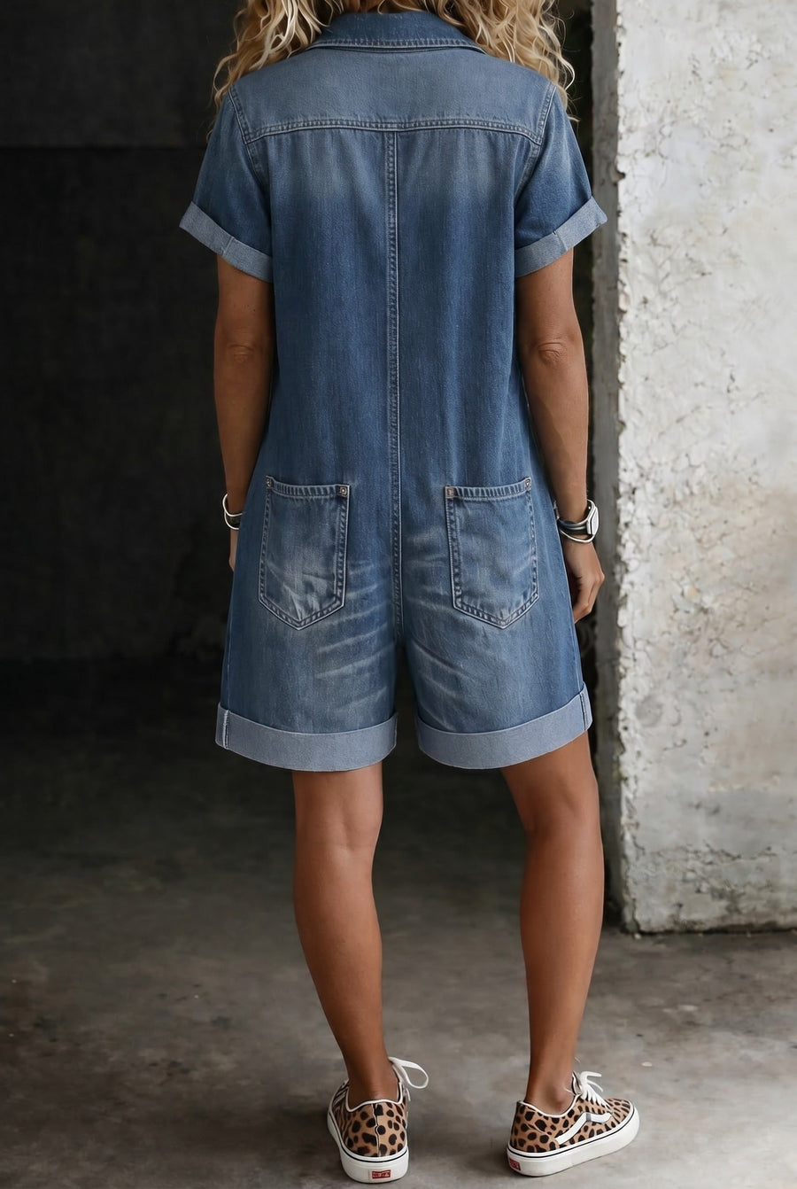 Women's Denim Shorts | Collared Shirt Closure Button Pocket