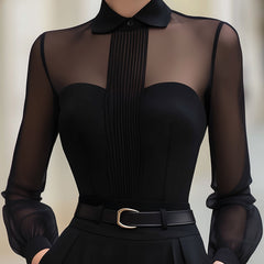 Women's Tank Top | Shirt Collar Long Sleeve Mesh