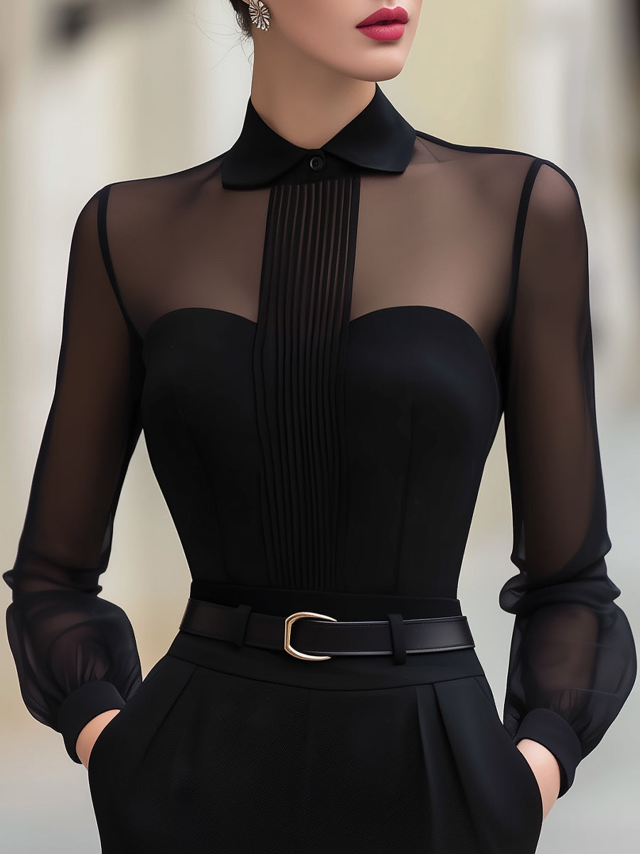 Women's Tank Top | Shirt Collar Long Sleeve Mesh