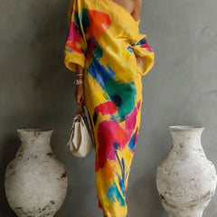 Women's Formal Dress | One-Shoulder Maxi Asymmetric Wrap