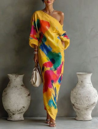 Women's Formal Dress | One-Shoulder Maxi Asymmetric Wrap