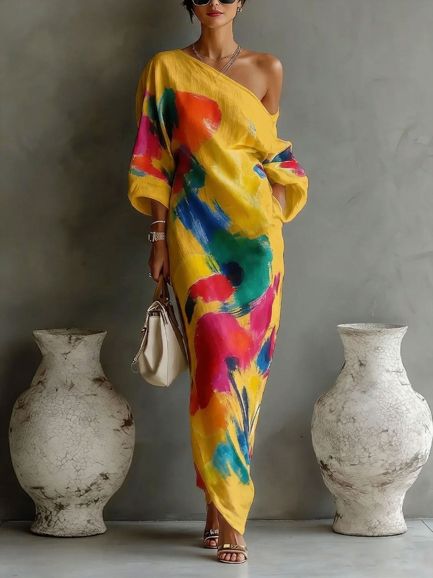 Women's Formal Dress | One-Shoulder Maxi Asymmetric Wrap