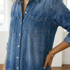 Women's Denim Jumpsuit | Button Front Relaxed Fit Wide Leg