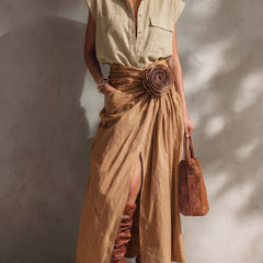 Women's Skort | Midi Length Wrap Closure Linen