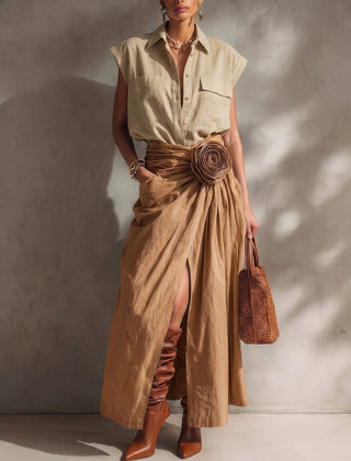 Women's Skort | Midi Length Wrap Closure Linen