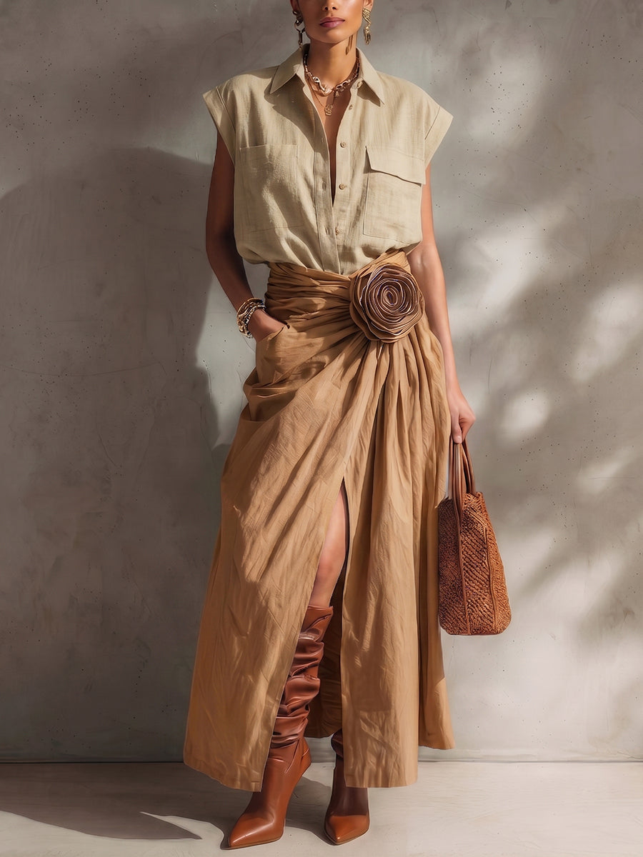 Women's Skort | Midi Length Wrap Closure Linen