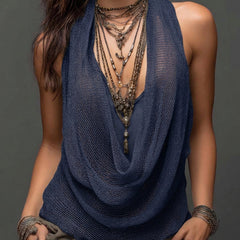 Women's Two Piece Set | V-Neck Sleeveless Knit Over Hip