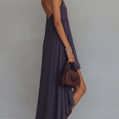 Women's Halterneck Dress | Maxi Irregular Ruffle V-Collar Sleeveless