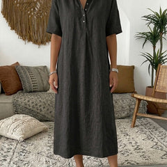 Women's Summer Dress | Midi Collar Short Sleeve Linen