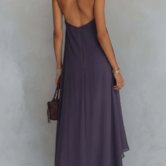 Women's Halterneck Dress | Maxi Irregular Ruffle V-Collar Sleeveless