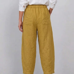 Women's Linen Pants | Elastic Waist Cropped Wide Leg