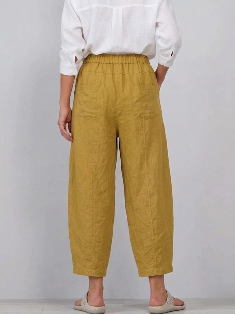 Women's Linen Pants | Elastic Waist Cropped Wide Leg