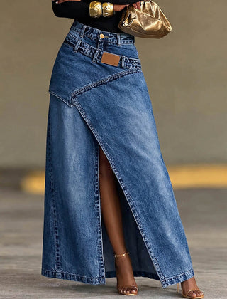 Women's Denim Skirt | Maxi Length High Waist Split Denim