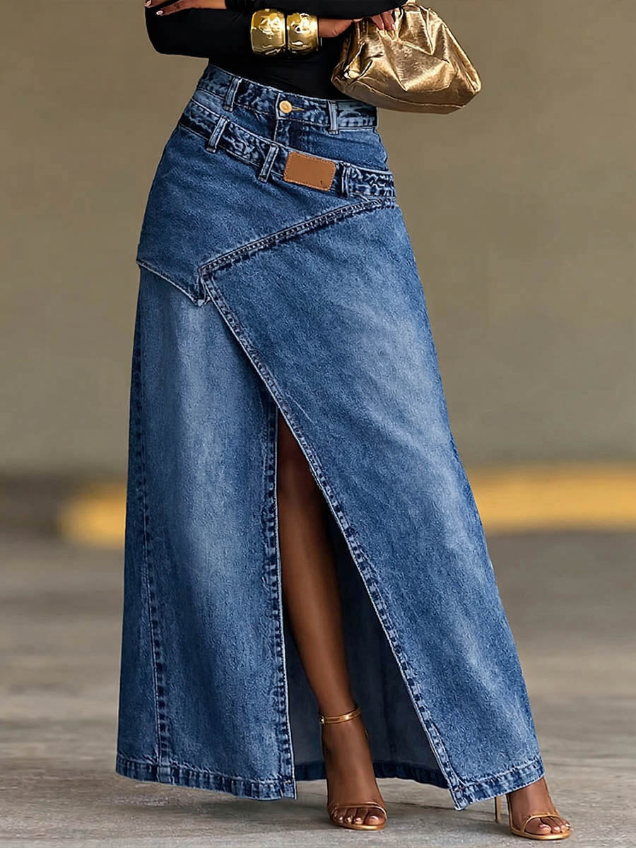 Women's Denim Skirt | Maxi Length High Waist Split Denim