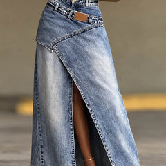 Women's Denim Skirt | Maxi Length High Waist Split Denim