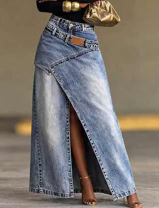 Women's Denim Skirt | Maxi Length High Waist Split Denim
