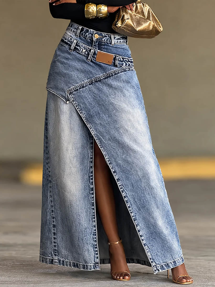 Women's Denim Skirt | Maxi Length High Waist Split Denim