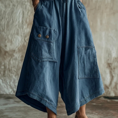 Women's Cargo Pants | Midi Length Drawstring Wide Leg Cotton