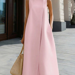 Women's Linen Dress | High Neckline Sleeveless Maxi A-Line