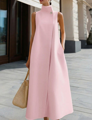 Women's Linen Dress | High Neckline Sleeveless Maxi A-Line