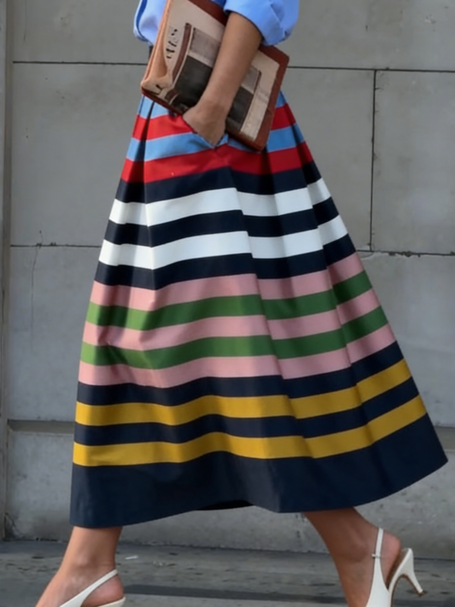 Women's Skort | Midi Pleated Striped Multicolor