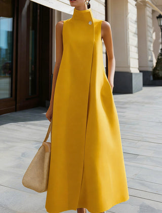 Women's Linen Dress | High Neckline Sleeveless Maxi A-Line