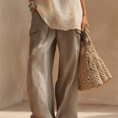 Women's Linen Pants | Wide-Leg Cargo Pockets Loose Fit