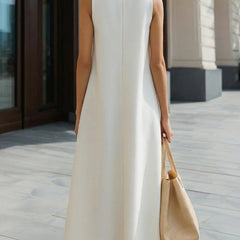 Women's Linen Dress | High Neckline Sleeveless Maxi A-Line