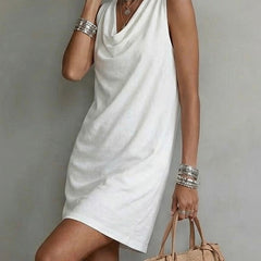 Women's Cotton Dress | Draped Neckline Sleeveless Shift