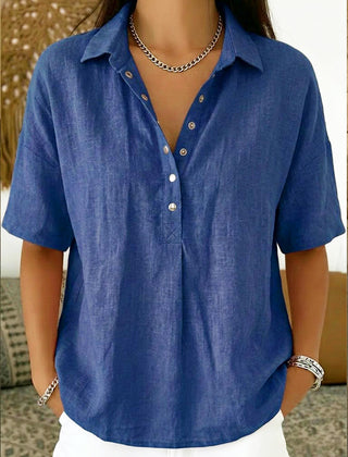 Women's Summer Top | Polo Collar Short Sleeve Cotton Linen
