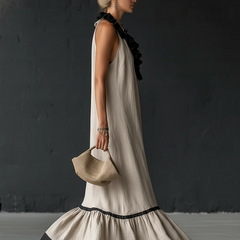 Women's Cocktail Dress | Maxi Ruffle Hem Sleeveless Linen