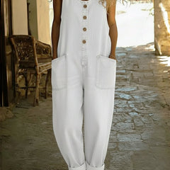 Women's Denim Jumpsuit | Button Front Sleeveless Ankle