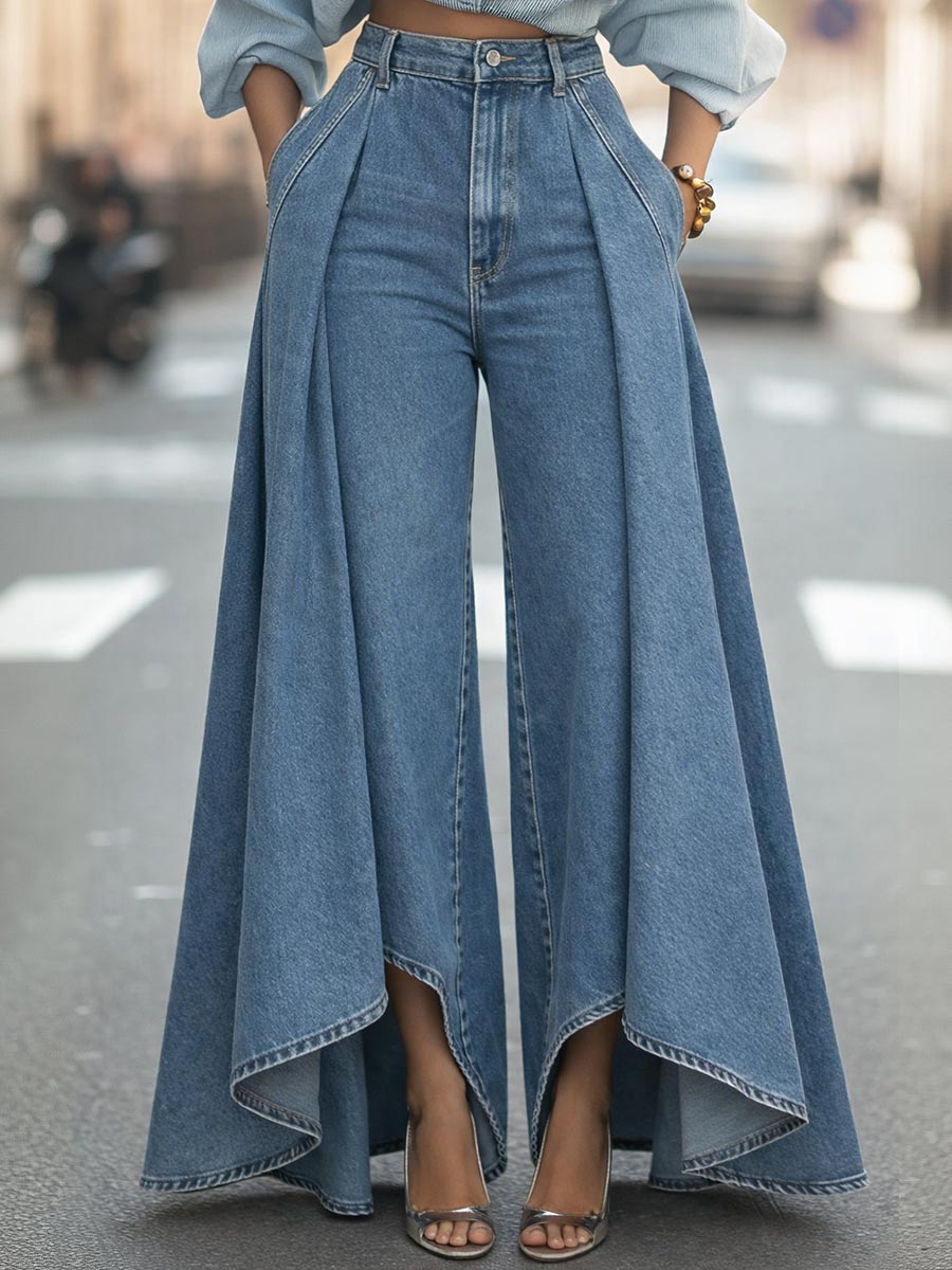 Women's Baggy Jeans | High Waist Wide Leg Pleated Denim