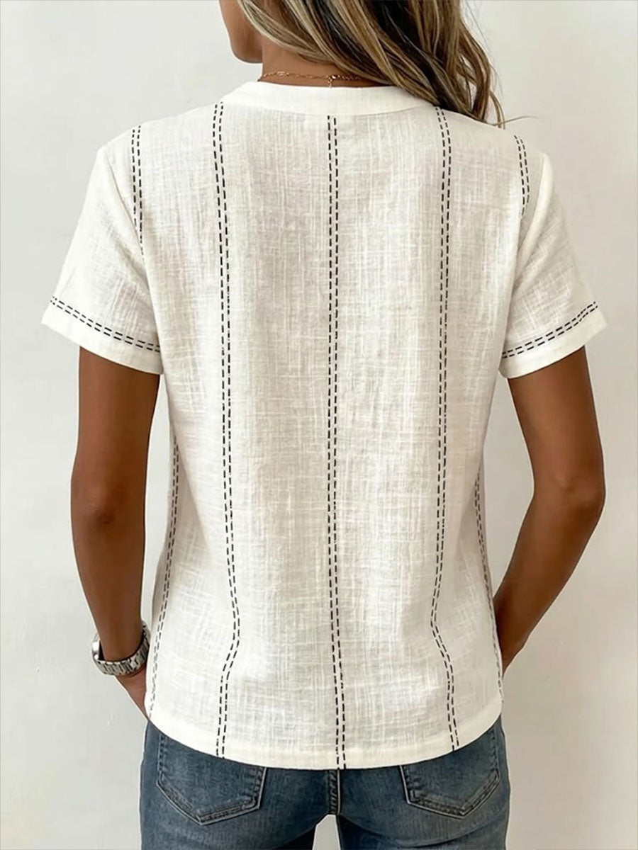 Women's Top | V-Neck Short Sleeve Henley Button Casual