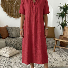 Women's Summer Dress | Midi Collar Short Sleeve Linen