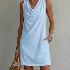 Women's Cotton Dress | Draped Neckline Sleeveless Shift