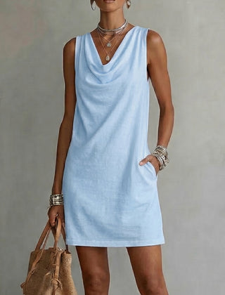 Women's Cotton Dress | Draped Neckline Sleeveless Shift