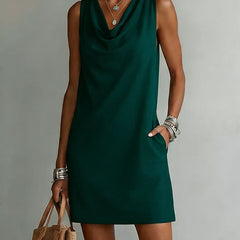 Women's Cotton Dress | Draped Neckline Sleeveless Shift