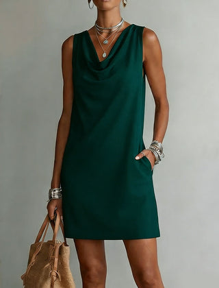 Women's Cotton Dress | Draped Neckline Sleeveless Shift