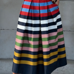 Women's Skort | Midi Pleated Striped Multicolor