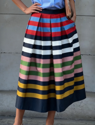 Women's Skort | Midi Pleated Striped Multicolor