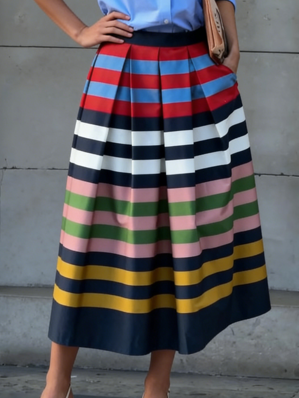 Women's Skort | Midi Pleated Striped Multicolor