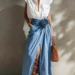 Women's Skort | Midi Length Wrap Closure Linen