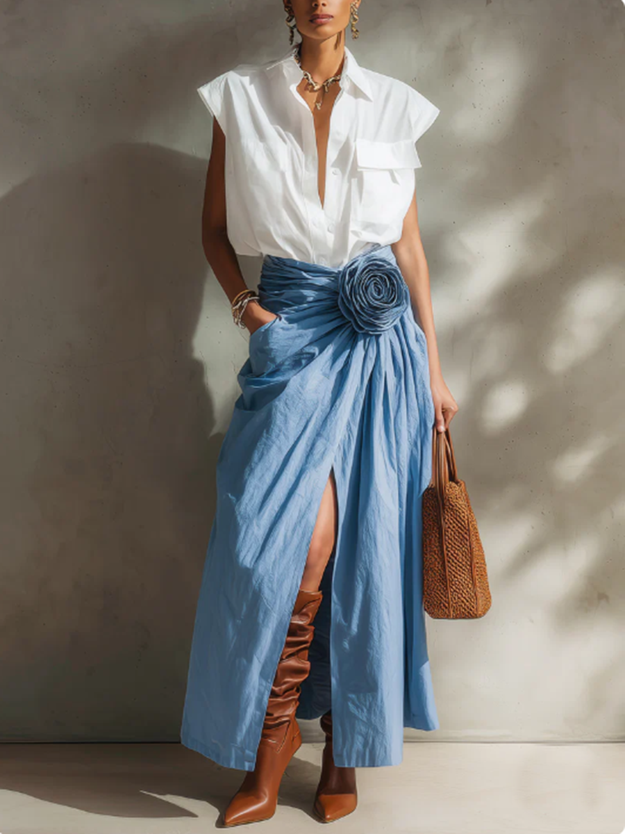 Women's Skort | Midi Length Wrap Closure Linen