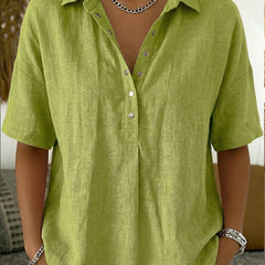 Women's Summer Top | Polo Collar Short Sleeve Cotton Linen