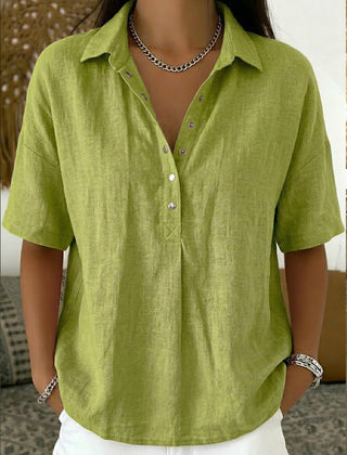 Women's Summer Top | Polo Collar Short Sleeve Cotton Linen