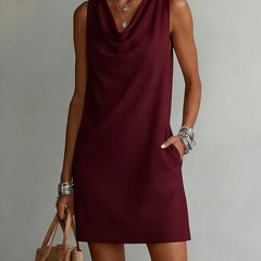 Women's Cotton Dress | Draped Neckline Sleeveless Shift