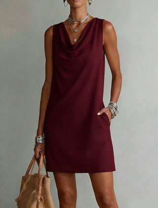 Women's Cotton Dress | Draped Neckline Sleeveless Shift
