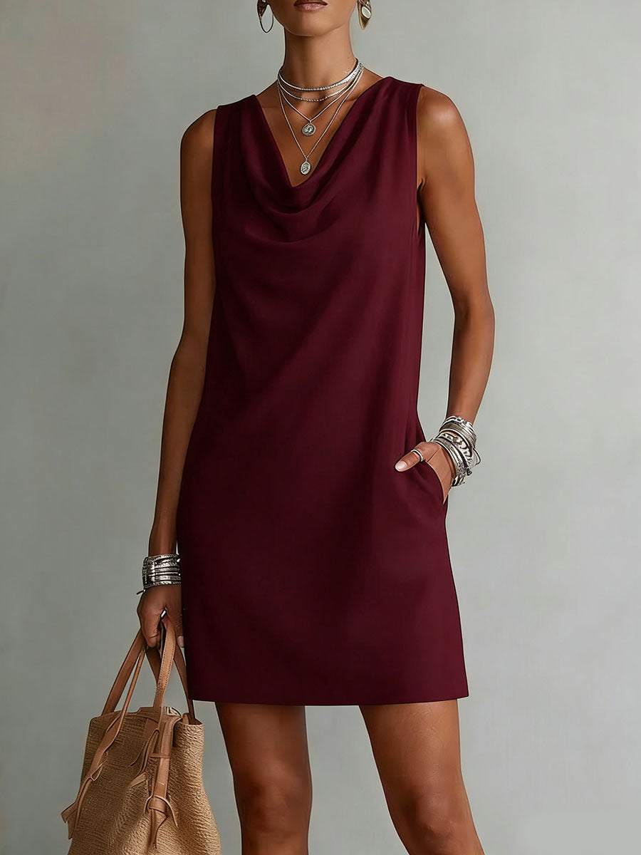 Women's Cotton Dress | Draped Neckline Sleeveless Shift